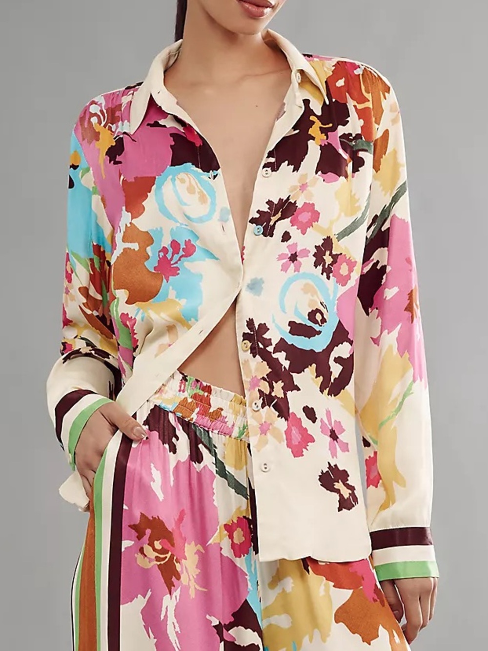 Boho Anthropologie Conditions Apply Abstract Watercolor Button-Up Top